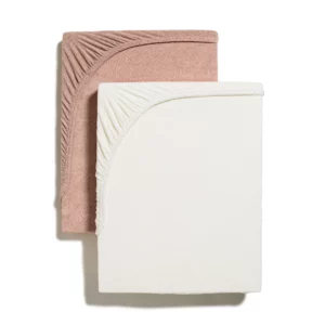 Lot 2 draps housses pour matelas à langer Rose / Blanc